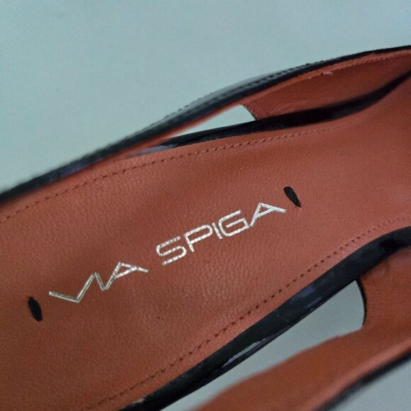 Via Spiga Gable Black Patent Leather Cut Out Point Toe Sling Back Shoes Size 9M - Picture 6 of 8